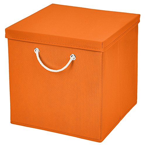 Stick&Shine 3X Aufbewahrungs Korb Orange Faltbox 15 x 15 x 15 cm Regalkorb faltbar mit Kordel und mit Deckel von Stick&Shine