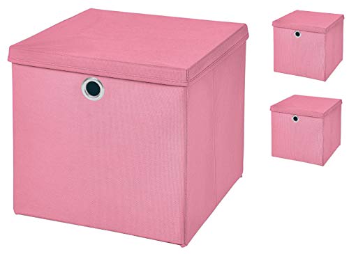 Stick&Shine 3X Aufbewahrungs Korb Rosa Faltbox 33 x 33 x 33 cm Regalkorb faltbar mit Deckel von Stick&Shine