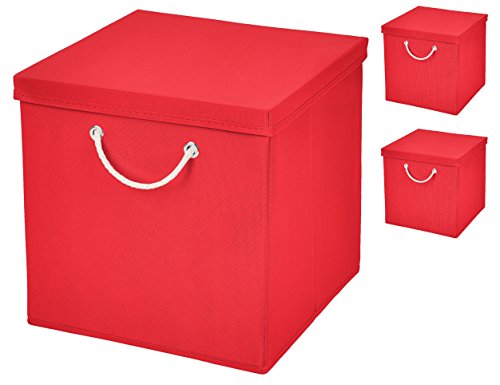 Stick&Shine 3X Aufbewahrungs Korb Rot Faltbox 30 x 30 x 30 cm Regalkorb faltbar mit Kordel und mit Deckel von Stick&Shine