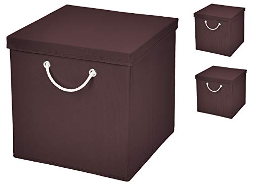 Stick&Shine 3er Set Braun Faltbox 15 x 15 x 15 cm Aufbewahrungsbox faltbar mit Kordel und mit Deckel von Stick&Shine