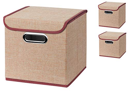 Stick&Shine 3er Set Creme Faltbox 25 x 25 x 25 cm Aufbewahrungsbox faltbar, mit Deckel von Stick&Shine