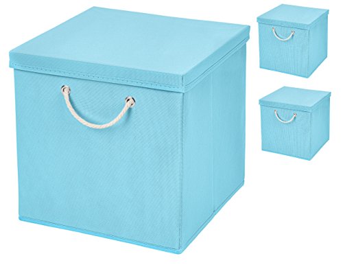 Stick&Shine 3er Set Hellblau Faltbox 30 x 30 x 30 cm Aufbewahrungsbox faltbar mit Kordel und mit Deckel von Stick&Shine