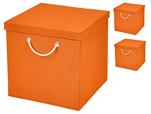 Stick&Shine 3er Set Orange Faltbox 15 x 15 x 15 cm Aufbewahrungsbox faltbar mit Kordel und mit Deckel von Stick&Shine