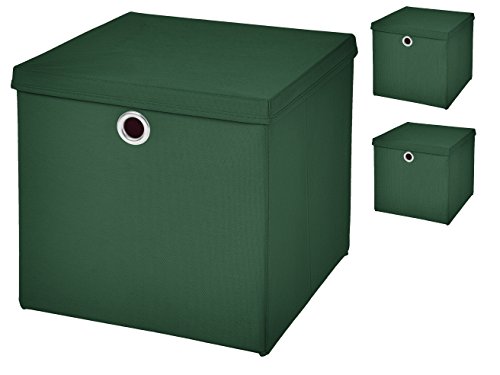Stick&Shine 3x Aufbewahrungs Korb Dunkelgrün Faltbox 32 x 32 x 32 cm Regalkorb faltbar mit Deckel von Stick&Shine