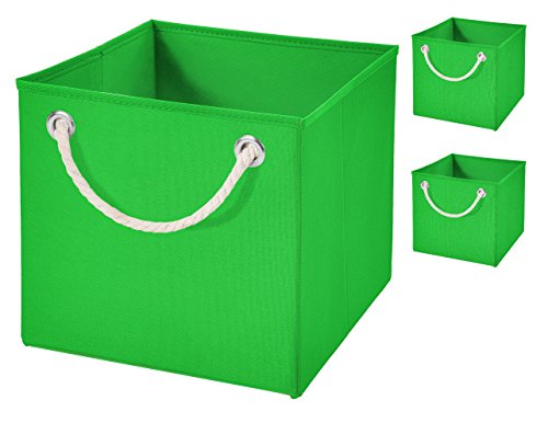 Stick&Shine 4X Aufbewahrungs Korb Grün Faltbox 15 x 15 x 15 cm Regalkorb faltbar mit Kordel von Stick&Shine