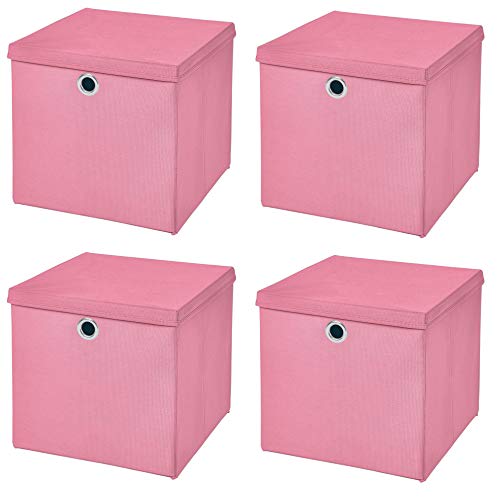 Stick&Shine 4X Aufbewahrungs Korb Rosa Faltbox 32 x 32 x 32 cm Regalkorb faltbar mit Deckel von Stick&Shine