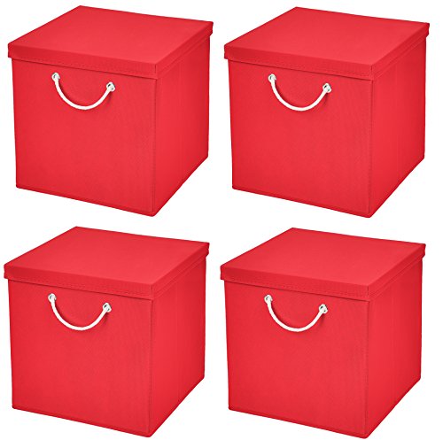 Stick&Shine Faltbare bunte Aufbewahrungsbox mit passendem Deckel - 30 x 30 x 30 cm - Rot von Stick&Shine