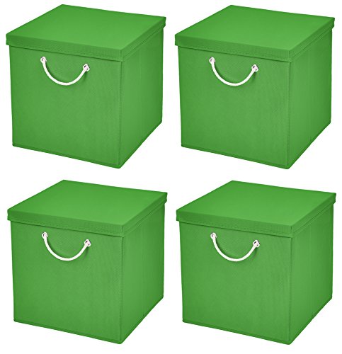Stick&Shine 4er Set Grün Faltbox 15 x 15 x 15 cm Aufbewahrungsbox faltbar mit Kordel und mit Deckel von Stick&Shine