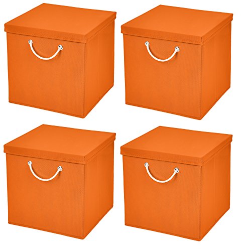 Stick&Shine 4er Set Orange Faltbox 15 x 15 x 15 cm Aufbewahrungsbox faltbar mit Kordel und mit Deckel von Stick&Shine