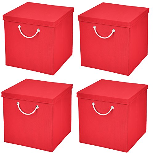 Stick&Shine 4er Set Rot Faltbox 15 x 15 x 15 cm Aufbewahrungsbox faltbar mit Kordel und mit Deckel von Stick&Shine