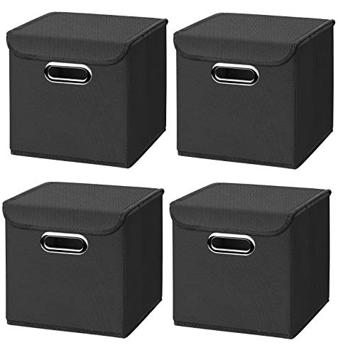 Stick&Shine 4er Set Schwarz Faltbox 25 x 25 x 25 cm Aufbewahrungsbox faltbar, mit Deckel von Stick&Shine