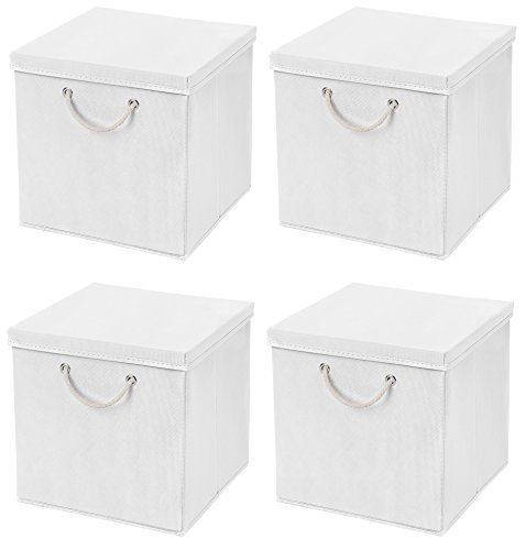 Stick&Shine 4er Set Weiß Faltbox 30 x 30 x 30 cm Aufbewahrungsbox faltbar mit Kordel und mit Deckel Stick&Shine 4er Set Weiß Faltbox 30 x 30 x 30 cm Aufbewahrungsbox faltbar mit Kordel und mit Deckel von Stick&Shine