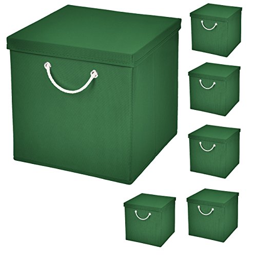 Stick&Shine 6er Set Dunkelgrün Faltbox 30 x 30 x 30 cm Aufbewahrungsbox faltbar mit Kordel und mit Deckel von Stick&Shine