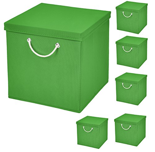 Stick&Shine 6er Set Grün Faltbox 15 x 15 x 15 cm Aufbewahrungsbox faltbar mit Kordel und mit Deckel von Stick&Shine