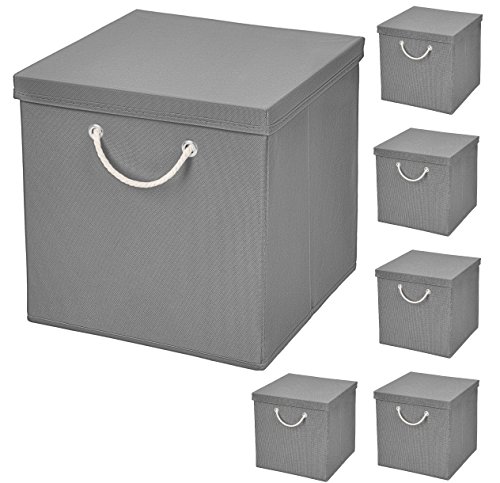 Stick&Shine 6er Set Hellgrau Faltbox 30 x 30 x 30 cm Aufbewahrungsbox faltbar mit Kordel und mit Deckel von Stick&Shine