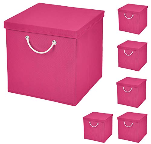 Stick&Shine 6er Set Pink Faltbox 30 x 30 x 30 cm Aufbewahrungsbox faltbar mit Kordel und mit Deckel von Stick&Shine