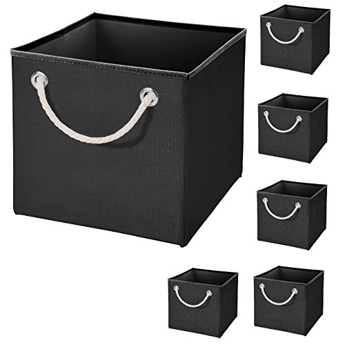 Stick&Shine 6er Set Schwarz Faltbox 15 x 15 x 15 cm Aufbewahrungsbox faltbar mit Kordel von Stick&Shine