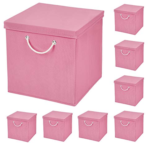 Stick&Shine 8er Set Rosa Faltbox 15 x 15 x 15 cm Aufbewahrungsbox faltbar mit Kordel und mit Deckel von Stick&Shine