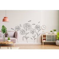 Blumen Wandtattoo, Line Art, Moderne Mid Century Wandkunst, Art Wanddeko Boho Wandtattoo Schlafzimmer 804Ez von StickOshop