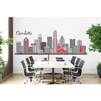 Charlotte Sky Line, City Skyline Wandkunst Stadt Wandsticker Vinyl Aufkleber Wall Art Wanddekoration 294Ez von StickOshop