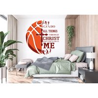 I Can All Things Through Christ Who Strengths Me Basketball Wandtattoa, Zitate Wanddeko, Raum Dekor 444Ez von StickOshop