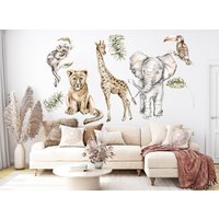 Löwe Wandtattoo, Giraffe Wanddeko, Affe Wanddeko Elefant Wandtattoo Safari Kinderzimmer, Tiere Aufkleber 313Ez von StickOshop