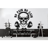 No Pain Gain Gym Wanddeko Fitness Wand Kunst Totenkopf Wandaufkleber Crossfit Kreuzfit Geschenke Home Wandsticker 574Ez von StickOshop