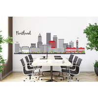 Portland Sky Line, City Skyline Wandkunst Stadt Wandsticker Vinyl Aufkleber Wall Art Wanddekoration 289Ez von StickOshop