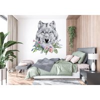 Wolf Wandtattoo, Wolfsblume Wanddeko, Wolfskopf Wandtattoo 379Ez von StickOshop