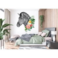 Zebra Wandtattoa, Blume Wanddeko, Kopf Wanddekoration Wandsticker Floral Wanddeko Safari, Druck Geschenk 382Ez von StickOshop