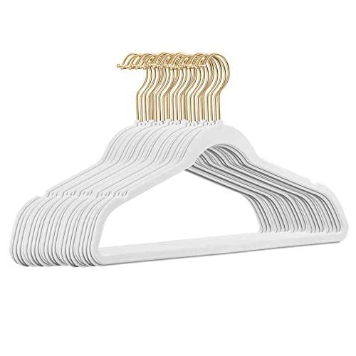 25 Stück hochwertige Samt Kleiderbügel in der Farbe Weiß mit Gold Look Haken/Anti-Rutsch/von StickandShine von StickandShine Inh. Christian Müller