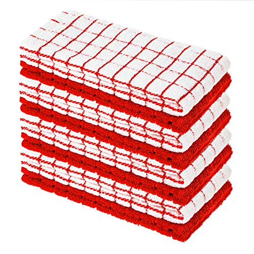 8er Pack Premium Frottee Geschirrtücher 40x64 cm in Weiß/Rot kariert von StickandShine / 100% Baumwolle von StickandShine Inh. Christian Müller