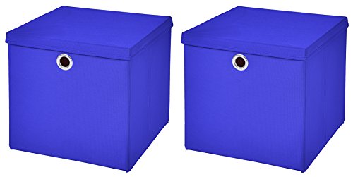 StickandShine 2er Set Blau Faltbox 28 x 28 x 28 cm Aufbewahrungsbox faltbar mit Deckel von StickandShine