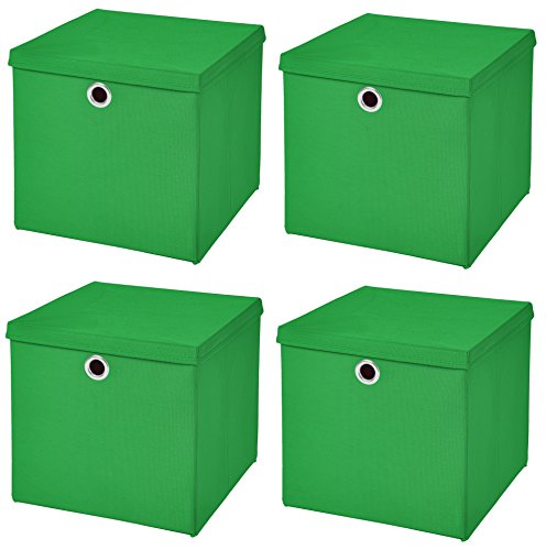 StickandShine 4er Set Grün Faltbox 32 x 32 x 32 cm Aufbewahrungsbox faltbar mit Deckel von StickandShine