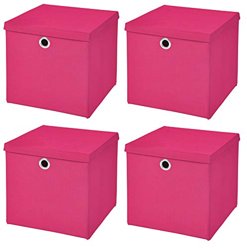 StickandShine 4er Set Pink Faltbox 28 x 28 x 28 cm Aufbewahrungsbox faltbar mit Deckel von StickandShine