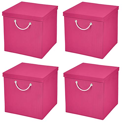 StickandShine 4er Set Pink Faltbox 30 x 30 x 30 cm Aufbewahrungsbox faltbar mit Kordel und mit Deckel von StickandShine