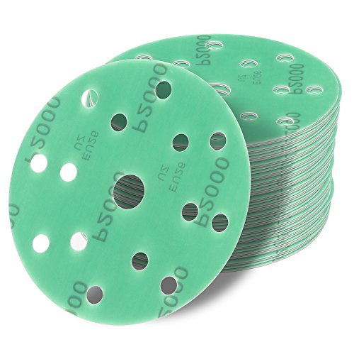 50 Stück 150 mm Exzenter Schleifscheiben P1200 Körnung, 15 Loch, green Film, Haft Klett Schleifpapier von StickandShine