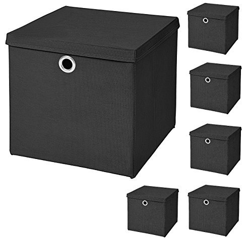 StickandShine 6er Set Schwarz Faltbox 28 x 28 x 28 cm Aufbewahrungsbox faltbar mit Deckel von StickandShine