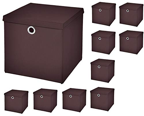 StickandShine 10er Set Braun Faltbox 32 x 32 x 32 cm Aufbewahrungsbox faltbar mit Deckel von StickandShine