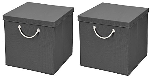 StickandShine 2er Set Dunkelgrau Faltbox 30 x 30 x 30 cm Aufbewahrungsbox faltbar mit Kordel und mit Deckel von StickandShine