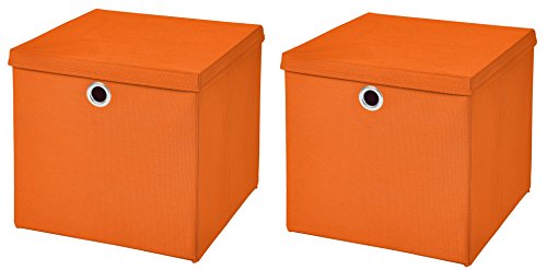 StickandShine 2er Set Orange Faltbox 28 x 28 x 28 cm Aufbewahrungsbox faltbar mit Deckel von StickandShine