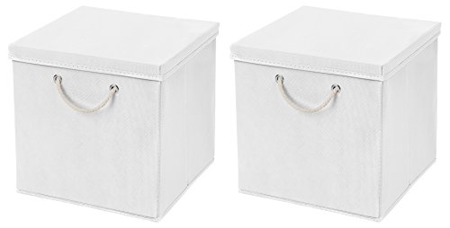 StickandShine 2er Set Weiß Faltbox 30 x 30 x 30 cm Aufbewahrungsbox faltbar mit Kordel und mit Deckel von StickandShine