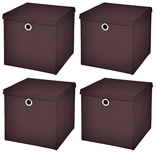 StickandShine 4er Set Braun Faltbox 32 x 32 x 32 cm Aufbewahrungsbox faltbar mit Deckel von StickandShine