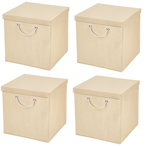 StickandShine 4er Set Creme Faltbox 30 x 30 x 30 cm Aufbewahrungsbox faltbar mit Kordel und mit Deckel von StickandShine