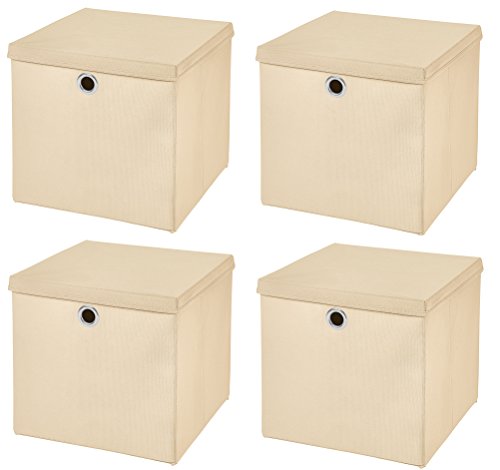 StickandShine 4er Set Creme Faltbox 32 x 32 x 32 cm Aufbewahrungsbox faltbar mit Deckel von StickandShine