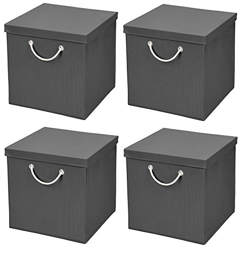 StickandShine 4er Set Dunkelgrau Faltbox 30 x 30 x 30 cm Aufbewahrungsbox faltbar mit Kordel und mit Deckel von StickandShine