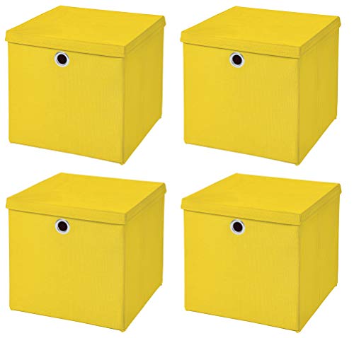 StickandShine 4er Set Gelb Faltbox 28 x 28 x 28 cm Aufbewahrungsbox faltbar mit Deckel von StickandShine