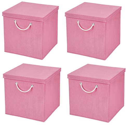 StickandShine 4er Set Rosa Faltbox 30 x 30 x 30 cm Aufbewahrungsbox faltbar mit Kordel und mit Deckel von StickandShine