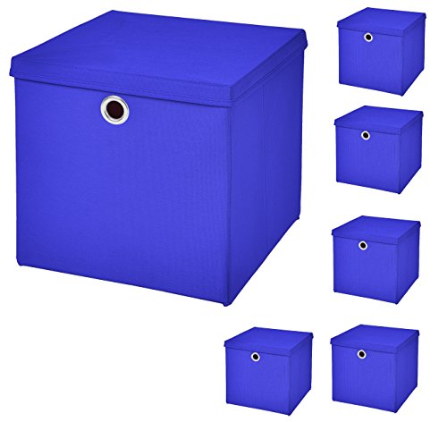 StickandShine 6er Set Blau Faltbox 28 x 28 x 28 cm Aufbewahrungsbox faltbar mit Deckel von StickandShine
