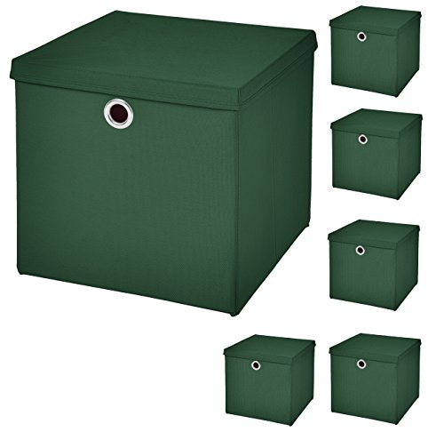 StickandShine 6er Set Dunkelgrün Faltbox 32 x 32 x 32 cm Aufbewahrungsbox faltbar mit Deckel von StickandShine